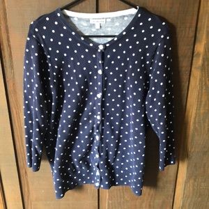 Navy Blue and White Polka Dot Button Up Cardigan